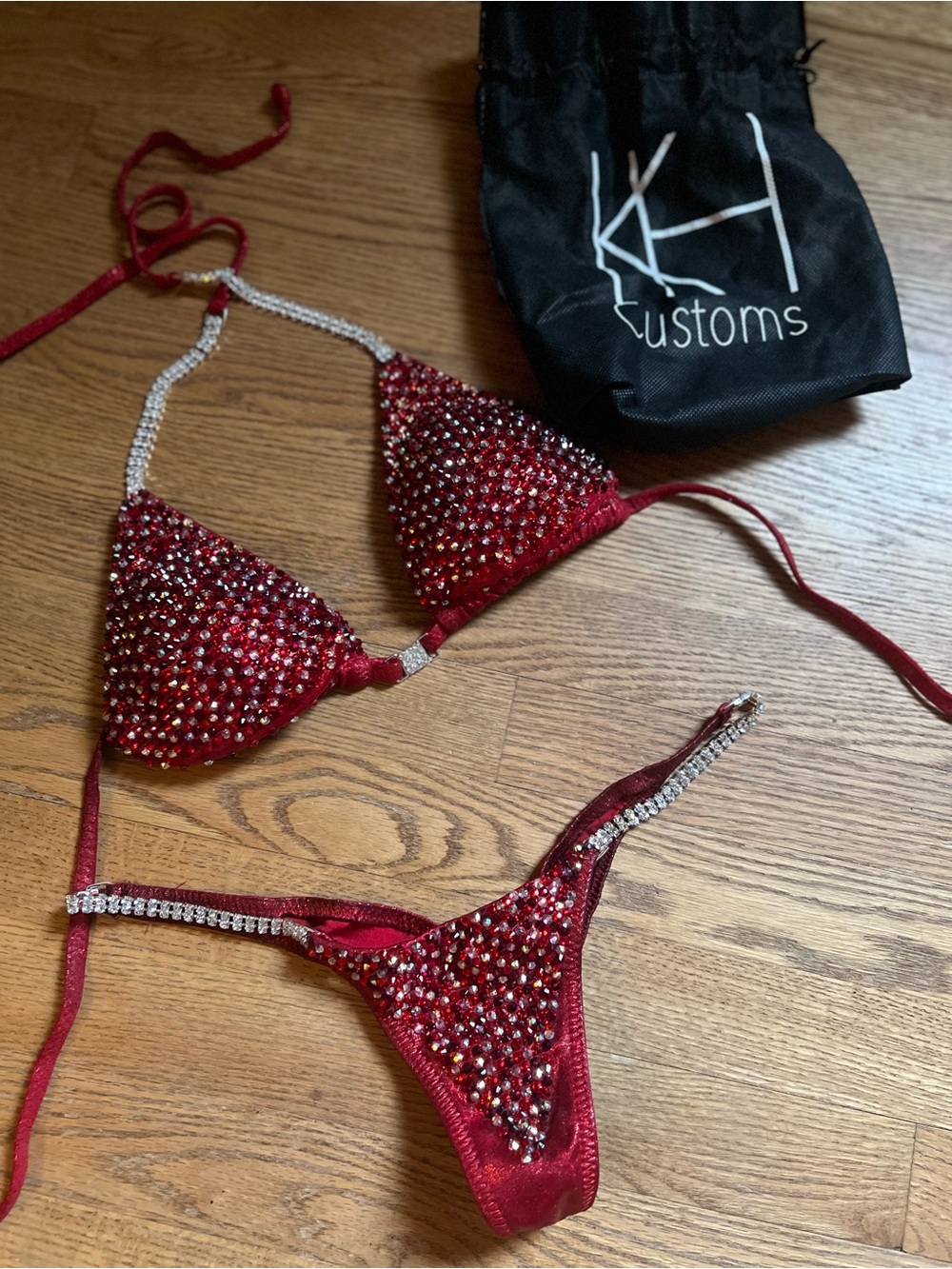 Red Crystal Embellished Women's Bikini Set